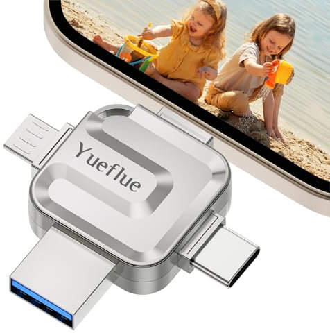 Yueflue 256 Go Cle USB pour lphone Stockage pour i0S/OTG Android/PC. Full Metal Cross Shape Clé USB 4 in 1 for More Photos and Videos. Pas Besoin de Télécharger l'application.