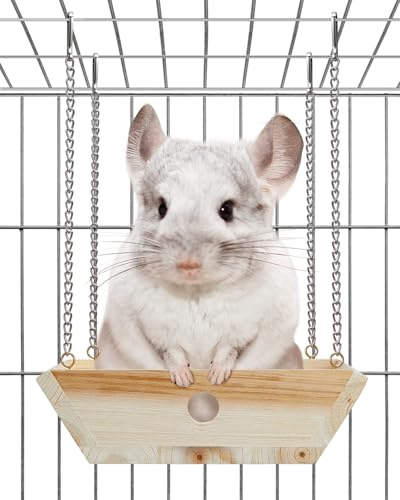 Jevmd Natural Wood Chinchilla Hammock for Cage Swing, Chinchilla Bed | Hanging Wooden Chinchilla Toys and Cage Accessories, House Hut Ledges And Platforms Enrichement, Indoor Chinchilla Habitat