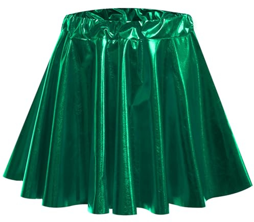 Agoky Kinder Wetlook Leder Rock Mädchen Metallic A-Linie Skater Skater Plissee Rock Minirock Tanzrock Gr.92-176 Grün G 116-128