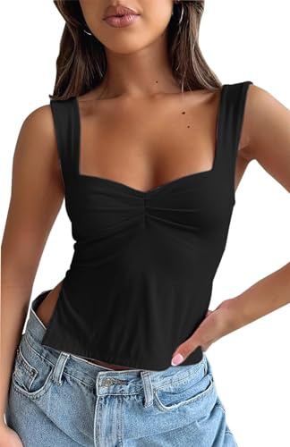 IWOLLENCE Tank Top Damen Y2K Crop Top Sexy Babydoll Neckholder Top Sommer Oberteil mit Breiten Trägern Cute Tops Damen (Schwarz, M)