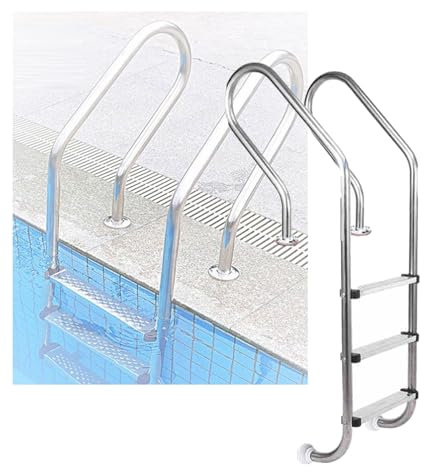 Swimming Pool Ladder, Pool Stainless Steel Step with Extended Curved Armrest,Pool Pedal Ladder 2/3 Steps, for Indoor Pool Outdoor Pool(3-Steps1.2mm)