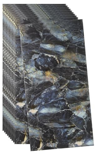 sourcing map Lot de 10 panneaux muraux à décoller et à coller - 60 x 30 cm - Effet peau de briques (couverture de 1,8 m²) - Carreaux de marbre adhésifs - Fil noir et doré
