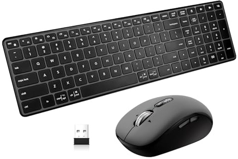 Bnnwa M8170 Ensemble clavier et souris Bluetooth sans fil (USB + double BT), clavier et souris minces multi-appareils compatibles avec Windows, Mac, PC, ordinateur portable, iPad, tablette – QWERTY