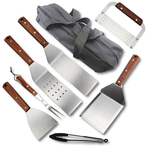 Grillverktyg, Grilltillbehör, Grillverktygsset med platt topp for camping, matlagning och kock, Grilltillbehör med metallskrapa for hamburgare, bärväska