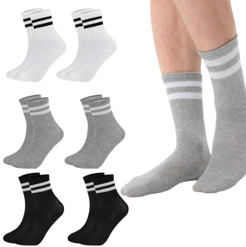 HABNI 6 Pares Calcetines Deportivos Para Mujer Calcetines De Tenis Calcetines Deportivos Con Rayas Calcetines De Algodón Para Mujer 36-40 Negro Blanco Gris