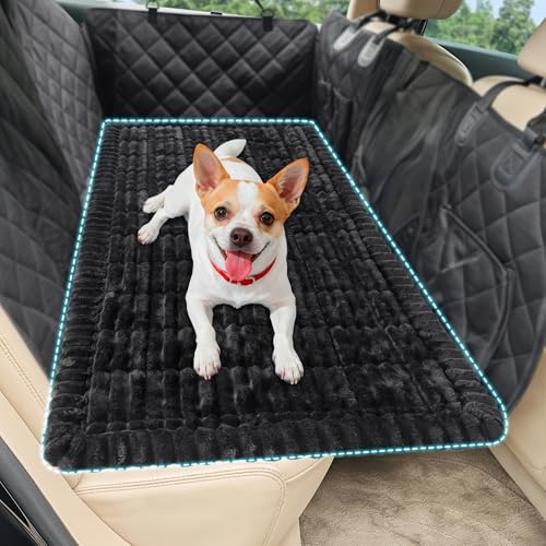 Hundbilsäng, halkfri baksäteshundsängmatta med plyschflanell, husdjursresekudde för bil, SUV och lastbil, maskintvättbart hundsätesskydd (127 cm L × 62,5 cm B) svart