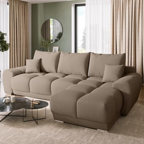 BROMARKT Ecksofa L-Form mit Schlaffunktion Bettkasten 294x184cm Braun | Wohnlandschaft mit Bettkasten und Schlaffunktion Schlafcouch L-Form Eckcouch fünfsitzer Couch für Wohnzimmer NUBES