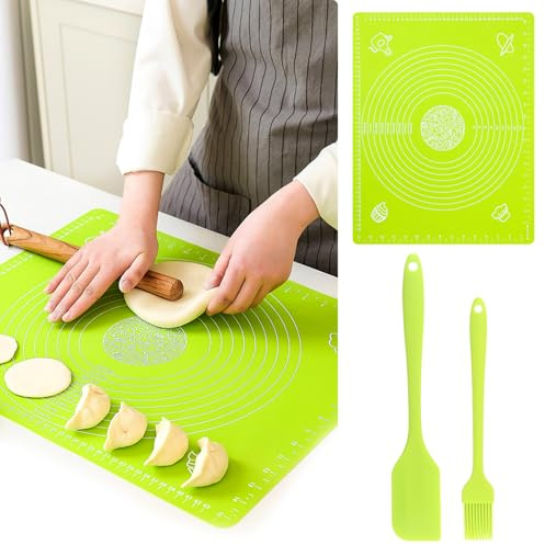 KASESSS Verde Juego De Tapete De Silicona Para Hornear Con EspáTula Y Cepillo, 40x30cm Antiadherente Tapete Silicona Horno Con Medidas, Silicone Baking Mat Para ReposteríA, Hornear, PasteleríA