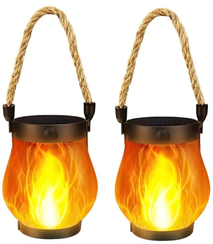 Solar Lights Outdoor Garden, Dancing Flame Garden Lights, Waterproof Hanging Solars Lantern, Flickering Flame Solar Torch Lights, 2 Lightning Modes, for Patio Pathway Yard Decor Xmas Gifts (2pcs)