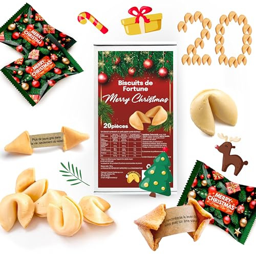D&D Fun Cookies Set de biscuits de fortune de Noël, 20 pièces | Excellent cadeau pour les invités | Biscuits de fortune pour les fêtes | Emballage individuel | Biscuits de fortune chinois (S)