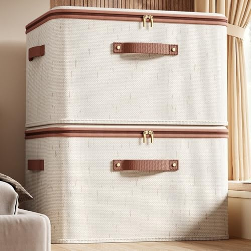 Contenedor de almacenamiento plegable con tapa para organizar ropa y juguetes, diseño de gran capacidad a prueba de polvo con asas para un fácil movimiento y almacenamiento que ahorra espacio (56 L)