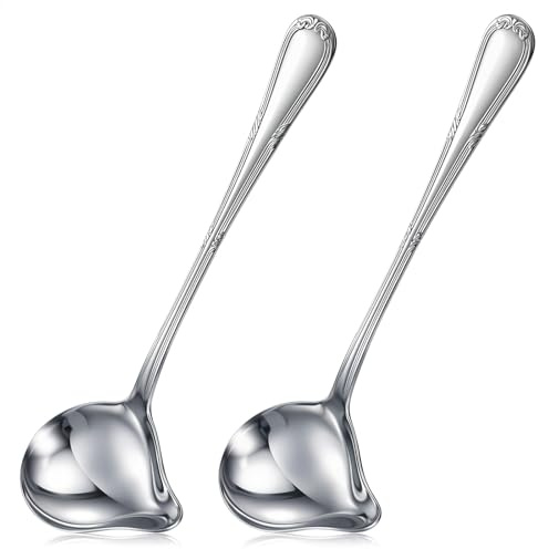 HJZHII 2 Pcs Small Ladle with Pour Spout, Stainless Steel Gravy Ladle with Long Handle Sauce Drizzle Spoon Small Sauce Spoon for Cooking Serving Canning