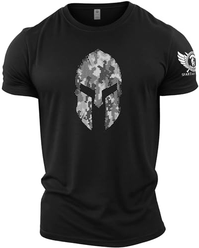GYMTIER Spartan Helmet Hex Camo - Spartan Forged - Men's Gym T-Shirt - Bodybuilding Workout Top