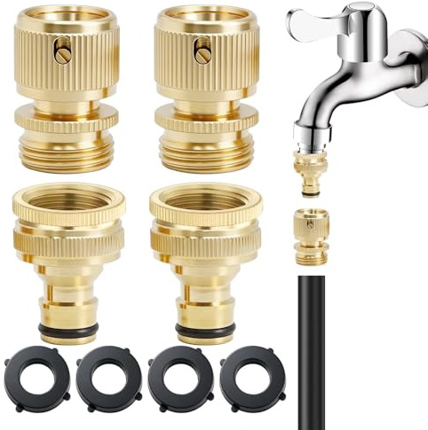 4pcs Adaptador Manguera Grifo Latón, 2 en 1 Conector Manguera 1/2 y 3/4