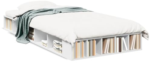 QJBSAVVA Bettgestell 75x190 cm in Weiß, Modernes Holzbett mit Integriertem Stauraum, Stabiles Futonbett für Jugendzimmer, Schlafzimmer und Gästezimmer, Holzwerkstoff Bett ohne Matratze