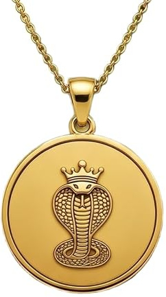LKBEADS Collier pendentif Cobra Royal gravé, en argent sterling 925 plaqué or, avec chaîne câble de 45,7 cm (18 pouces). Bijou fait main pour homme et femme | LKD_EGP_00664