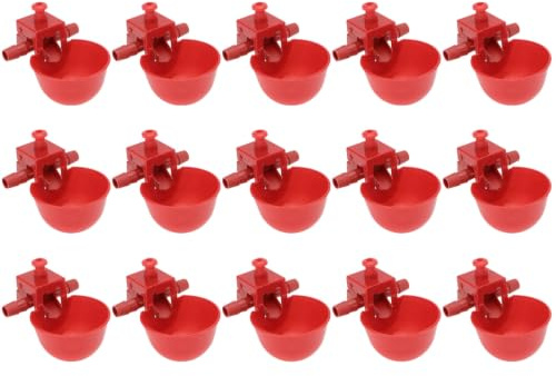 Abreuvoir Automatique Lot de 15 Pièces Rouge, pour Volailles | Bol Peu Profond en Plastique, Indicateur D’eau Visible, Vis et Écrou Inclus pour Dindes et Canetons Couleur Aléatoire