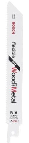Bosch Professional 5x Reciprocating Saw Blade S 922 VF 'Flexible for Wood and Metal' (Wood with Metal, Pipes, Length 150 mm, Accessories Reciprocating Saw)