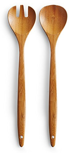 Zeller 23576 Salatbesteck, 2-tlg., Bamboo, ca. L 30 cm, Salatgarnitur, Salatlöffel, Salatgabel, Holzbesteck, Küchenhelfer