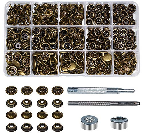 INNETOC 100 Sets - 12mm(1/2) Metal Line 24 Gunmetal Black Plated Steel Snaps Fastener Leather Rapid Rivet Button Sewing with Seting Tool (12mm, Bronze)