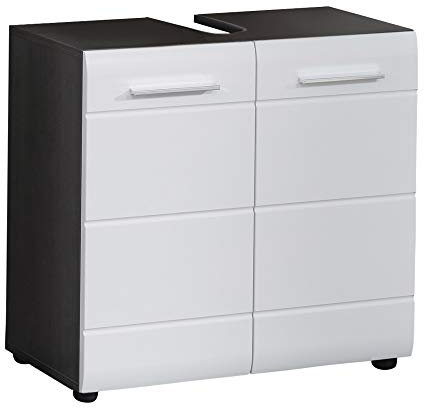 trendteam smart living - Line - Waschbeckenunterschrank - Weiß Hochglanz/Grau - Waschtisch mit 2 Türen und 1 Einlegeboden - (BxHxT) 60 x 57 x 31 cm - chromglänzende Griffe