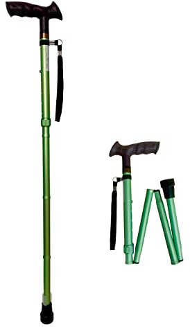 Bastón Plegable y Ajustable en Altura para Mayores de Aluminio – Empuñadura Anatómica y Ambidiestra con Cinta de Sujeción (Verde)