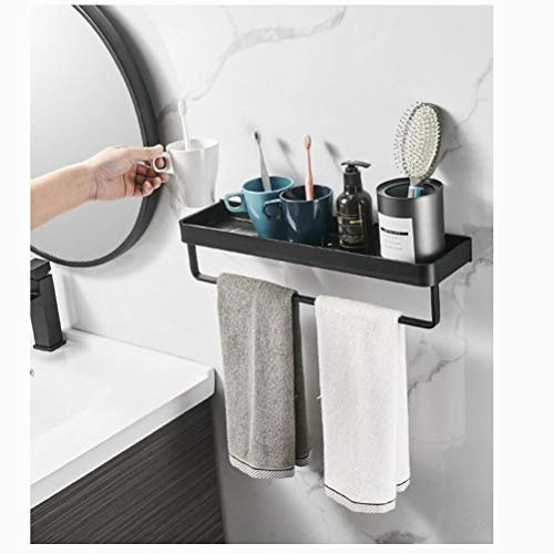 NGXL Porte-Serviettes, étagère carrée Salle de Tablette avec Towel et Mur montées sur Rail, en Alliage d'aluminium Solide Fini Noir Mat,Noir,30cm