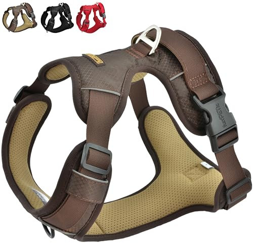 funPETic Hundegeschirr Essential - Anti-Zug Geschirr, reflektierend, gepolstert und atmungsaktiv - Brustgeschirr für mittelgroße und große Hunde (L - Braun)