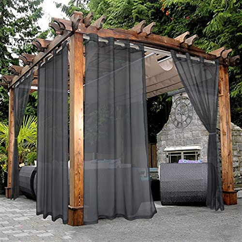 BONZER Durchsichtige Vorhänge für Terrasse, wasserdicht, 2 Paneele mit Ösen, Voile-Vorhänge für Wohnzimmer, Schlafzimmer, Veranda, Pergola, Cabana, 137,2 x 213,4 cm, Grau