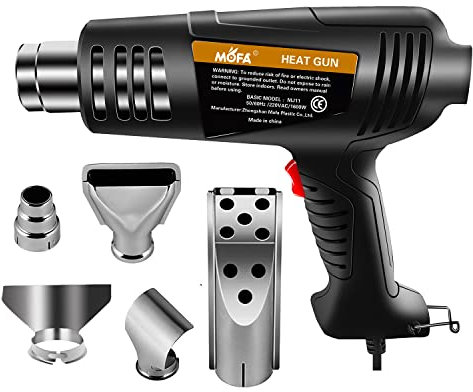 Pistolet à air chaud mofa Professional MJ11 1600 watts, plage de température 200-650 ° C avec 5 buses comme protection contre les surcharges pour le processus de chauffage de la céramique