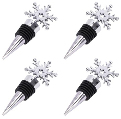 YARNOW Weinverschluss Weihnachten Schneeflocke Edelstahl Vakuum Dichtung Weinsparer Flaschenverschluss Weinkorken Weinstopfen für Rotwein Bar Weihnachten Gastgeschenk 4 Stück