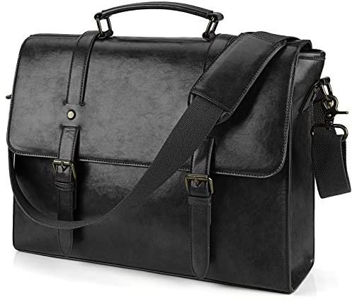 Lubardy Umhängetaschen Herren Aktentasche Laptoptasche 15.6 Zoll Wasserdichte Messenger Bag Vintage Ledertasche Männer für Geschäft Arbeit Schule