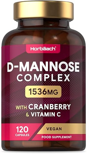 D Mannose and Cranberry 1536mg | 3 in 1 D-Mannose Capsules + Vitamin C | Urinary Tract Infection (UTI) Relief | 120 Vegan Capsules | by Horbaach