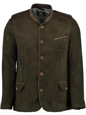 OS Trachten Giacca tradizionale da uomo Janker con colletto alto Frura, verde scuro, 44