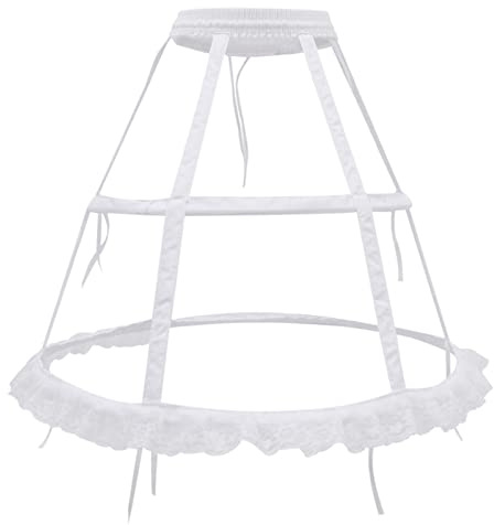 MYAYD Women's Hoop Petticoat 2 Layers Birdcage Fishbone Hollow Adjustable Daily Bell-shaped A-type Skirt Pannier Underskirt (White)
