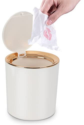 Tischmülleimer mit Deckel, Mini Mülleimer Tischabfalleimer 2.6L, Mülltonne Klein Papierkorb für Schreibtisch, Badezimmer, Wickeltisch, Küche (Weiß)