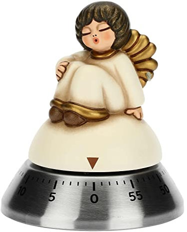 THUN - Weihnachten 2022 - Küchentimer mit konischer Keramik-Engel, handverziert, Weihnachtsgeschenkidee 2022 - Timer aus Edelstahl - 8 x 8 x 9,5 cm h