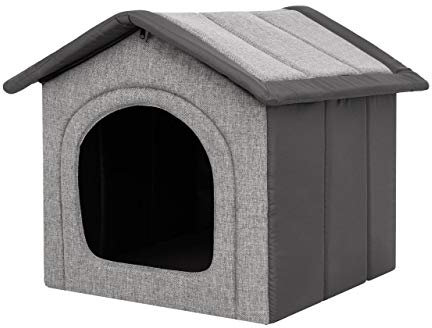 Hundehaus Hundehütte für große Hunde - Katzenhaus, Katzenhöhle - mit herausnehmbarem Dach - Tierhaus für Katzen und Hunde für Drinnen/Indoor - Hellgrau mit Graphit - 70 x 60 x 63 cm [R5 / XXL]