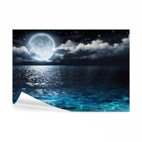 decomonkey Premium Fototapete Vollmond, 350x256 cm, XXL, Landschaft Nacht | Meer, Vlies, Schlafzimmer, Wohnzimmer, Design, Tapete, Fototapeten, Tapeten, Vliestapete, Wandtapete, moderne, Wand