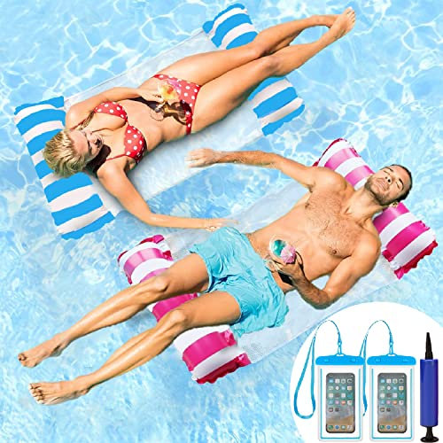2 PCS Colchoneta Piscina Adultos,Flotadores Piscina para Adultos,4 en 1 Hinchables para Piscina,Hamaca de Agua Flotante Colchoneta Piscina Hinchable,Colchoneta Piscina Fiestas Océano