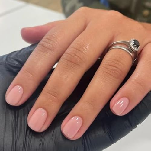 MouYouGlow Press on Nails, korta naglar, Squoval enfärgad nakenrosa naturlig falska naglar med nagellim, fyrkantiga ovala enfärgade nakenrosa natur