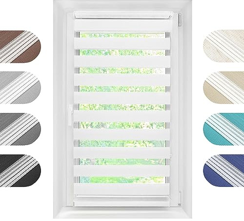 Birrke® Doppelrollo Ohne Bohren/Mit Bohren 2in1 135 x 150 cm - Tag und Nacht Duo Rollo für Sonnenschutz und Sichtschutz - Doppel Rollo - Einfache Montage Weiß