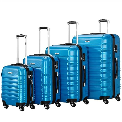 Zelsius Koffer Set 4 Stück, Blau | ABS Hartschalenkoffer mit Zahlenschloss, 4 Rollen und Innen Trennwand | Handgepäckkoffer, 4 teilig, Trolley, Groß, Luggage Set