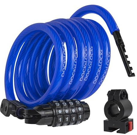 DocksLocks Security Cable Lock Set (4' or 6') Coiled, Keyless Resettable Combination, Mounting Bracket, Portable and Compact for Bikes, Scooters 4ft