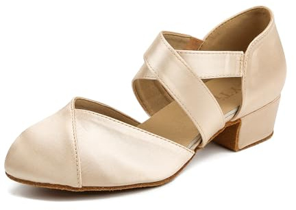 YYTing kvinnor gunga latin ballroom dansskor (stängd tå, mockasula, elastisk stängning) 3,8 cm klack YT26, BEIgE, 41 EU