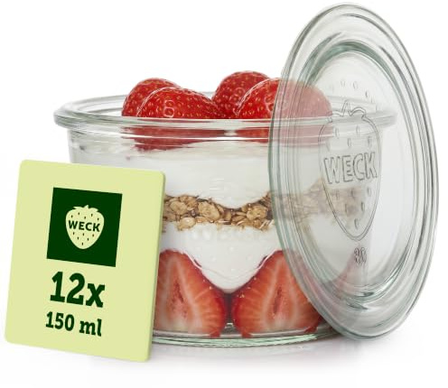 Weck Sturz Lot de 12 bocaux en verre de 200 ml avec couvercle | Pour la conservation de confitures, jus de fruits, conservation hermétique des ingrédients secs