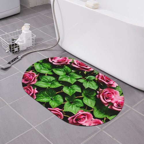 GaxfjRu Alfombra de baño de barro de diatomita de secado rápido con diseño floral de hiedra rosa con hojas, absorbente, antideslizante y fácil de limpiar, para baño