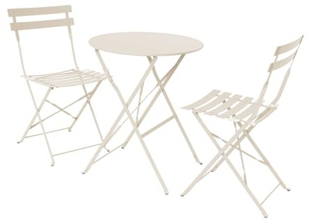 sweeek Set Tavolo da Giardino bistrot Pieghevole in Acciaio con 2 sedie, Ø60cm Beige - 60x60x71 cm