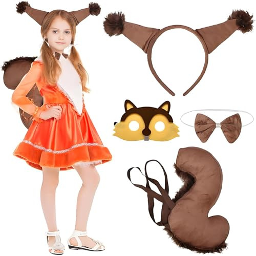 Sternstunde Disfraz De Animal Para NiñOs, Ardilla, Disfraz De Ardilla, Con Orejas, Cola, MáScara, Corbata, Carnaval, Cosplay