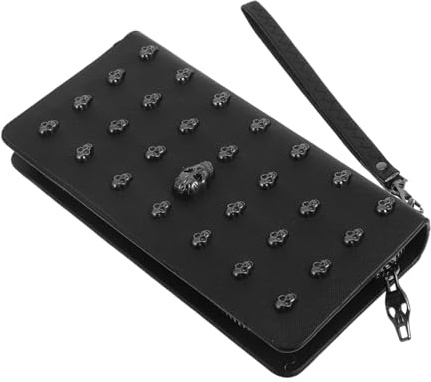 WRITWAA Billetera Larga Mujer Monedero gótico Bolsos Bolsa o Acolchado Paseo Monedero de Mujer con Pulsera. Largo Calavera o Dama Black